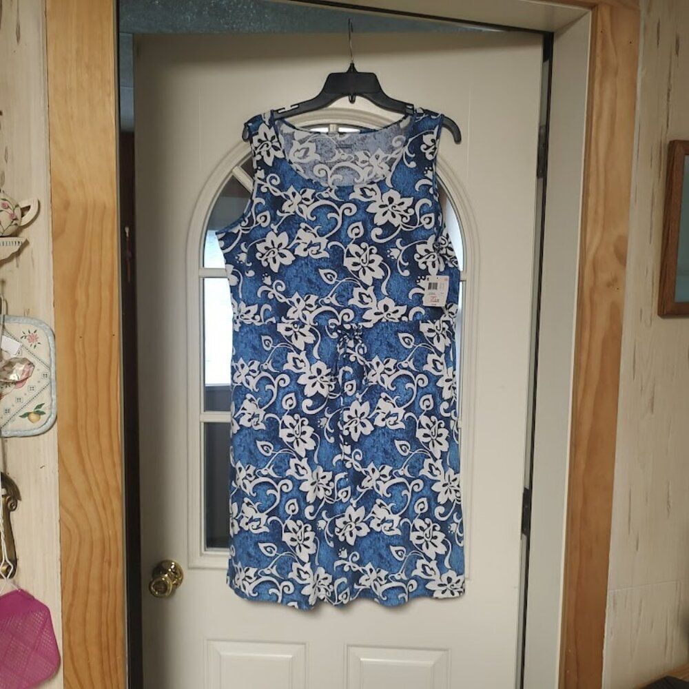 New Basic Editions Blue Flowered Tank Dress Size Women's L